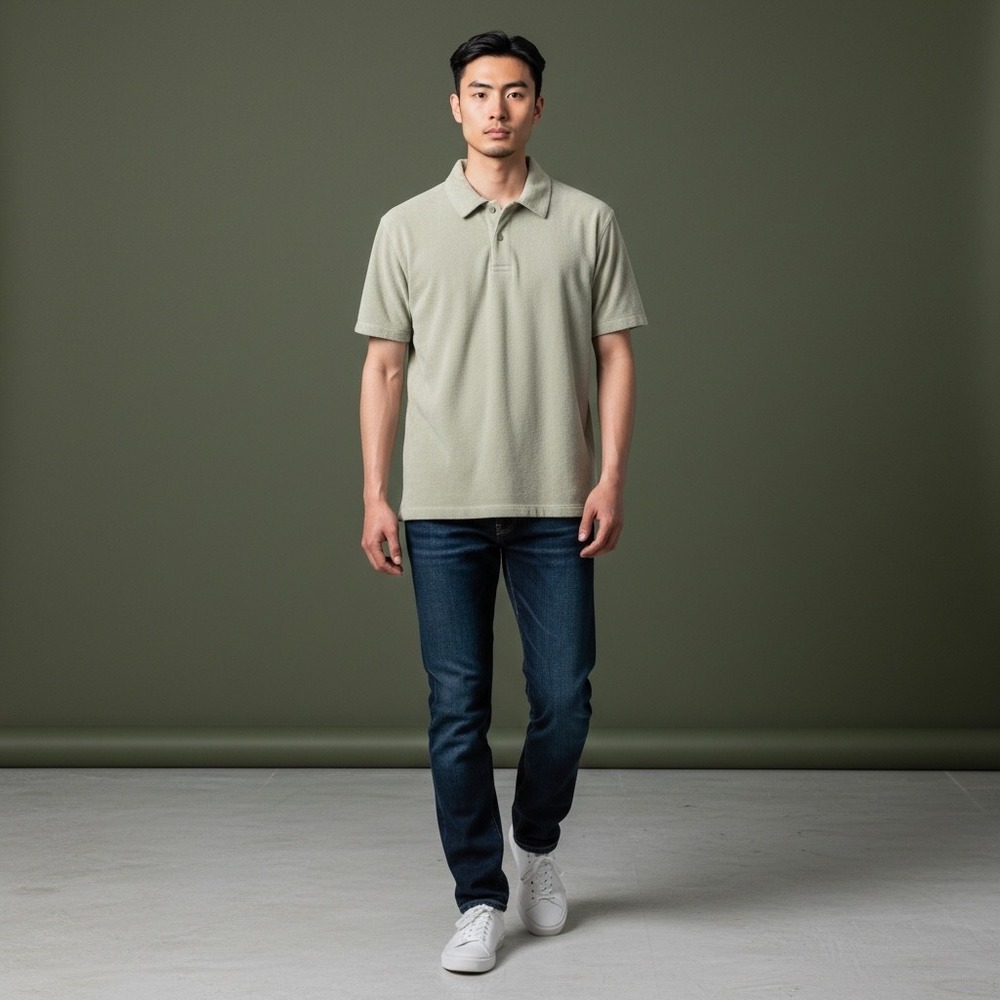 COS Men's Textured Polo Shirt Light Green Short‎ Sleeve Regular Fit Size S